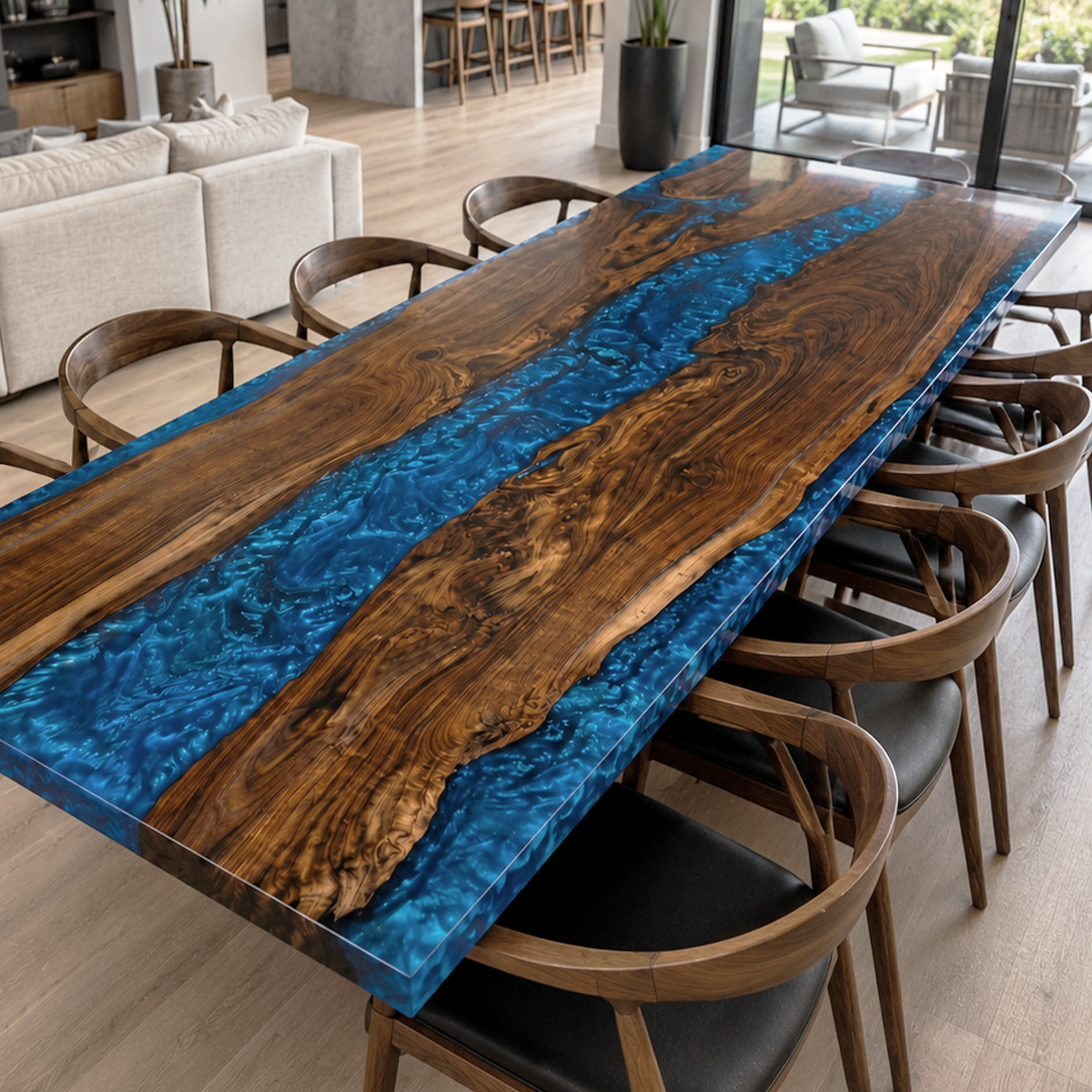 Black Walnut with Blue Epoxy Resin Dining Table