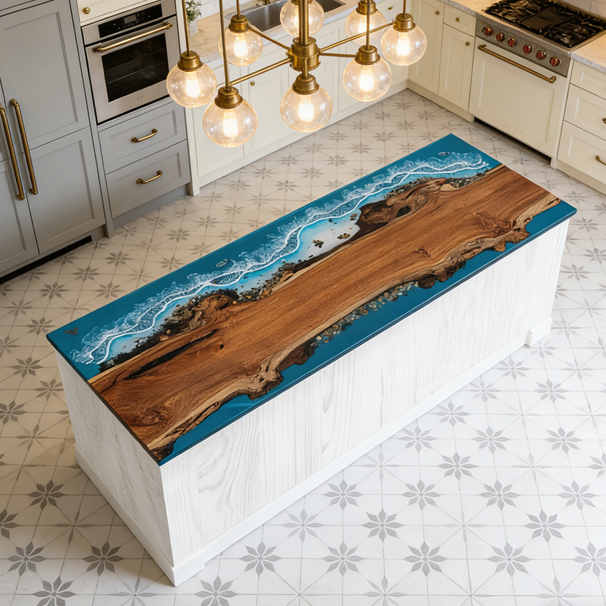 Walnut Wood Coastal Scenery Rectangle Resin Countertop