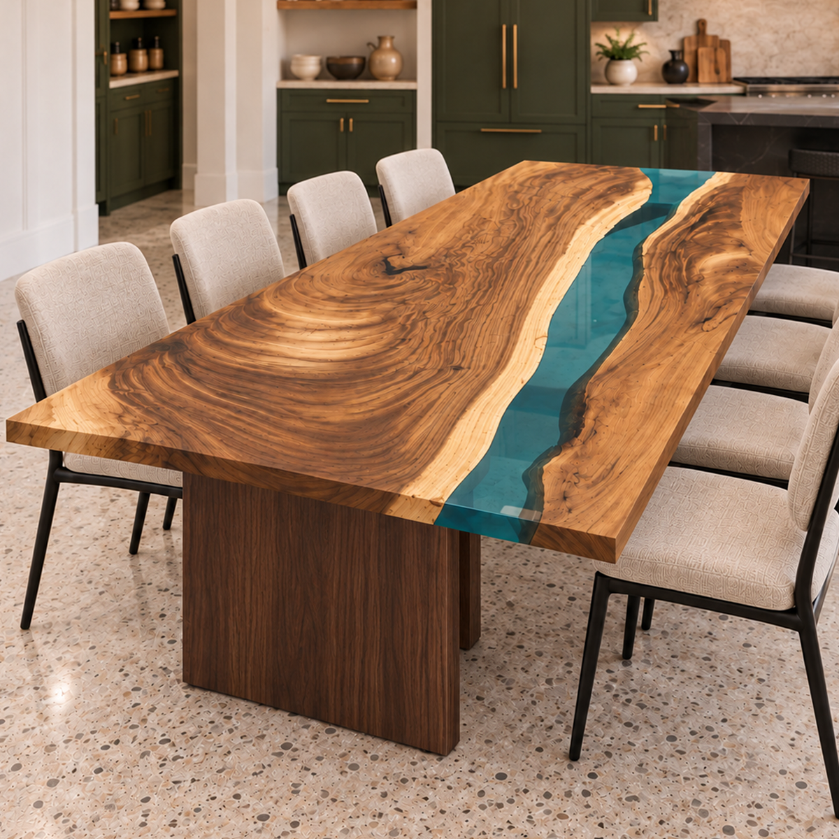 Walnut Transparent Epoxy Resin River Dining Table