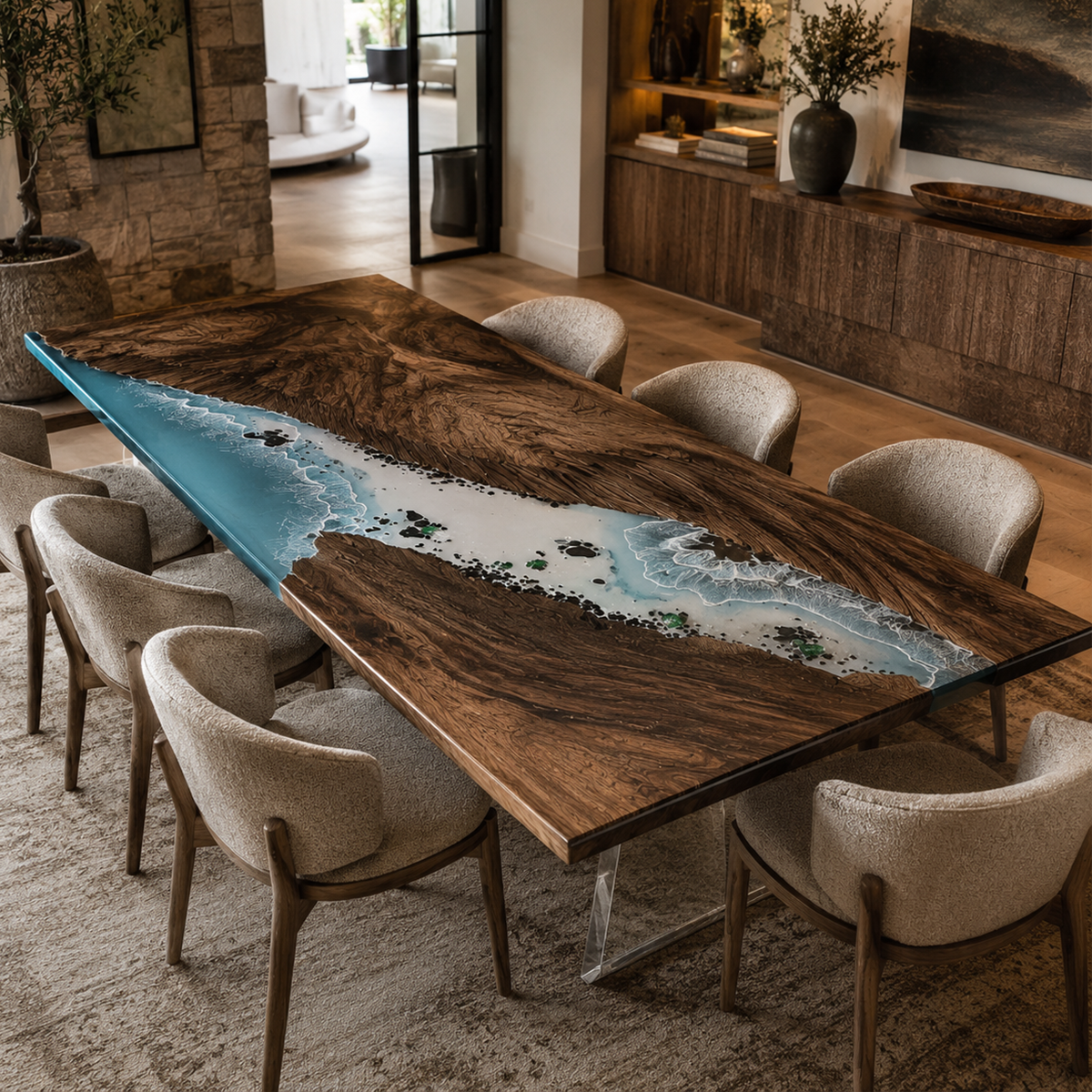 Black Walnut with Island Epoxy Resin Dining Table