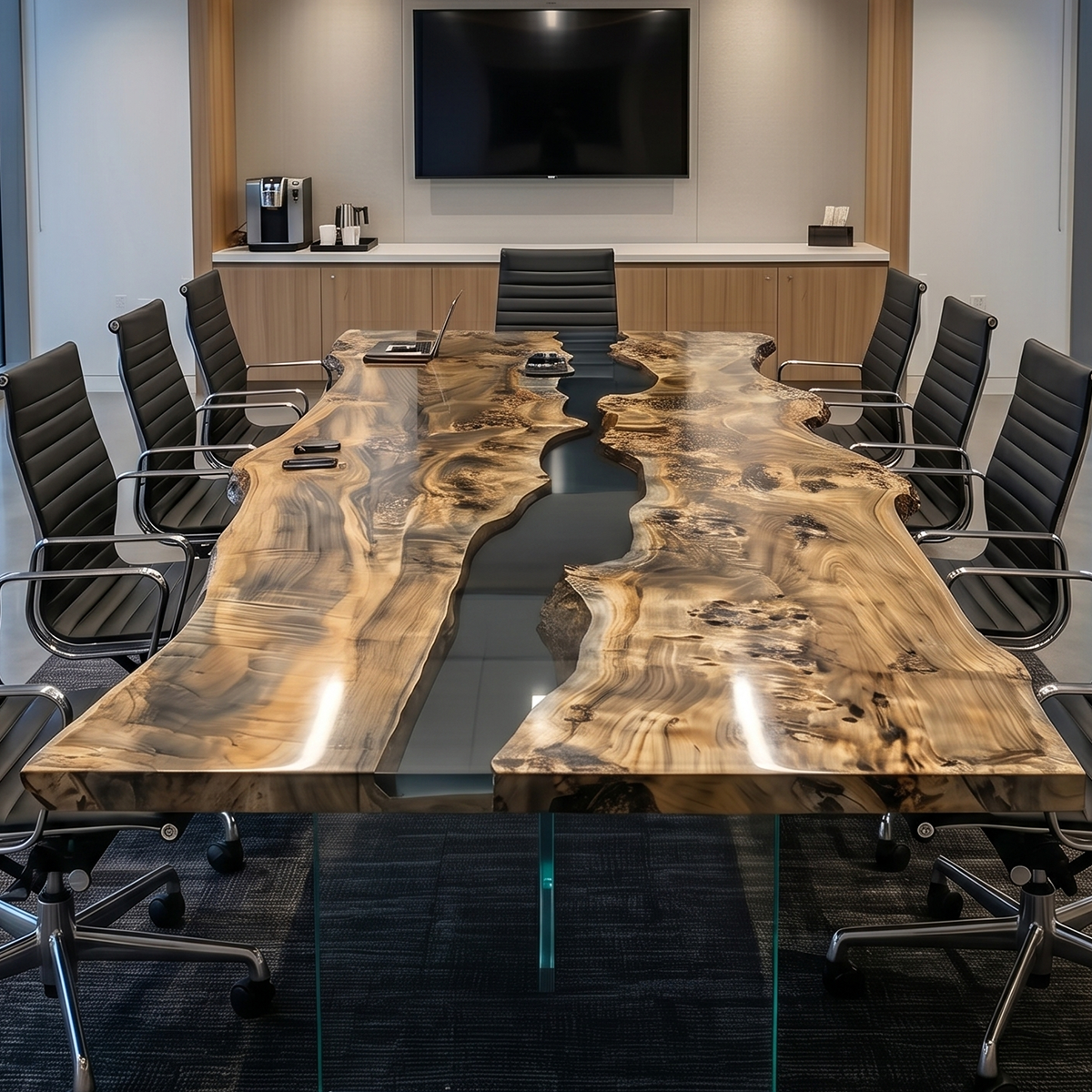 Olive Wood Epoxy Resin Conference Table