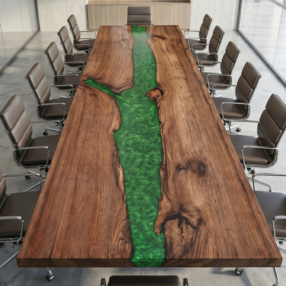 Black Walnut with Green Epoxy Resin Conference Table