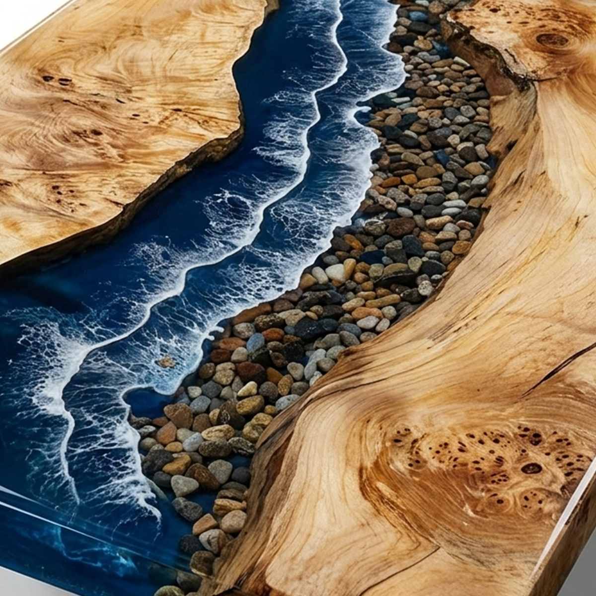 Poplar Wood Sea Wave Rectangle Epoxy Resin Dining Table
