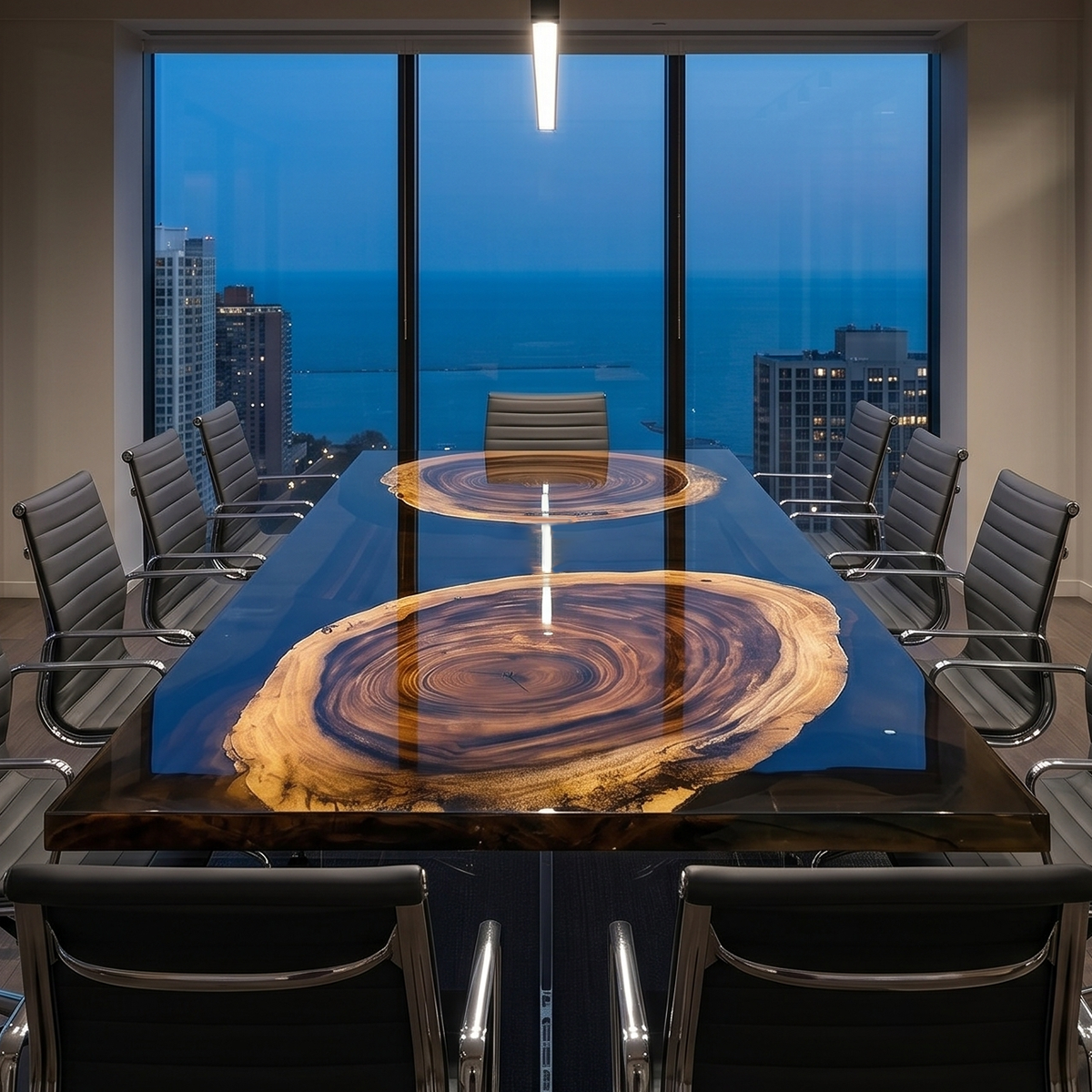 Black Walnut Wood Double Tree Ring Epoxy Resin Conference Table