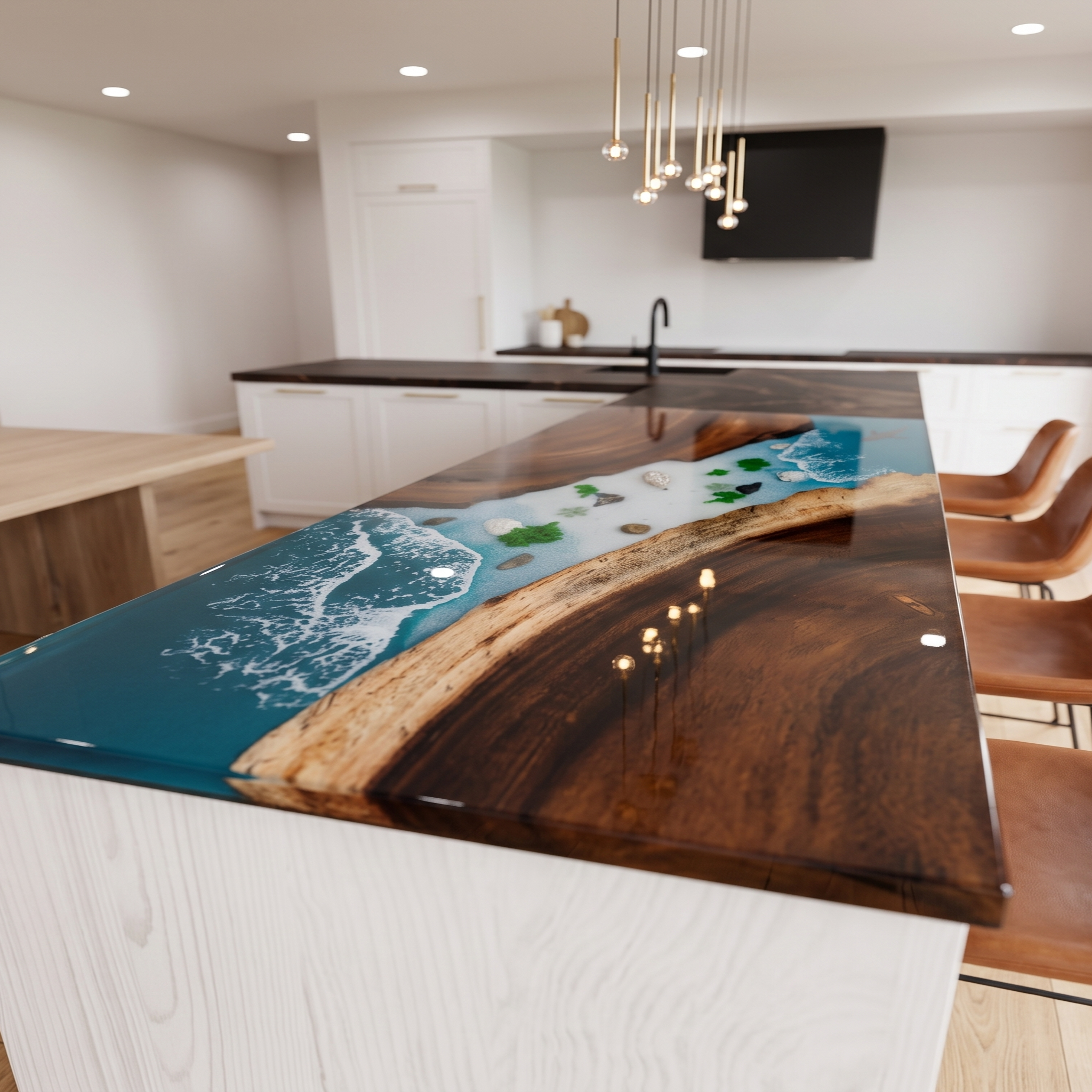 Black Walnut Ocean Wave Rectangle Resin Countertop