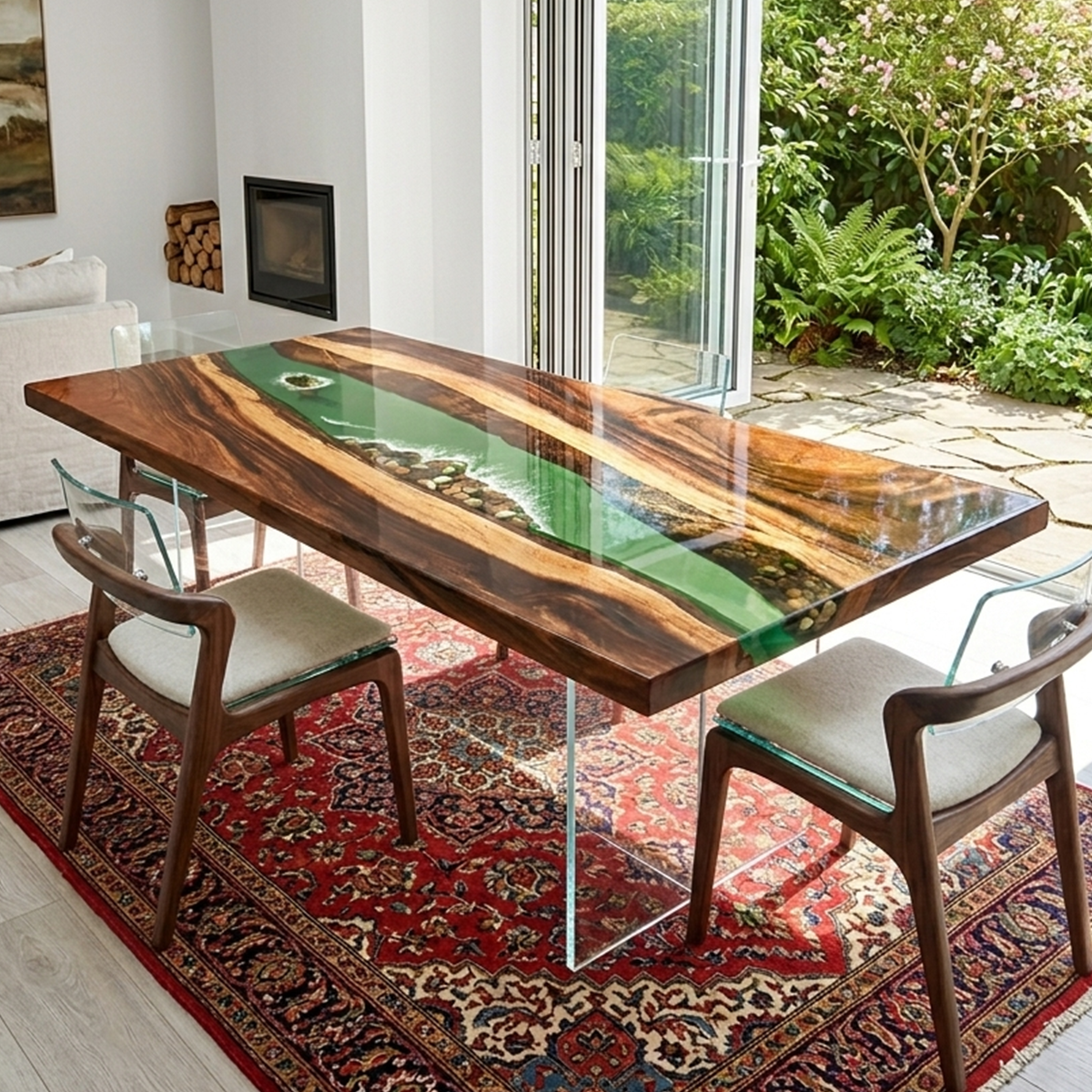 Walnut Wood Rectangle Epoxy Resin River Dining Table