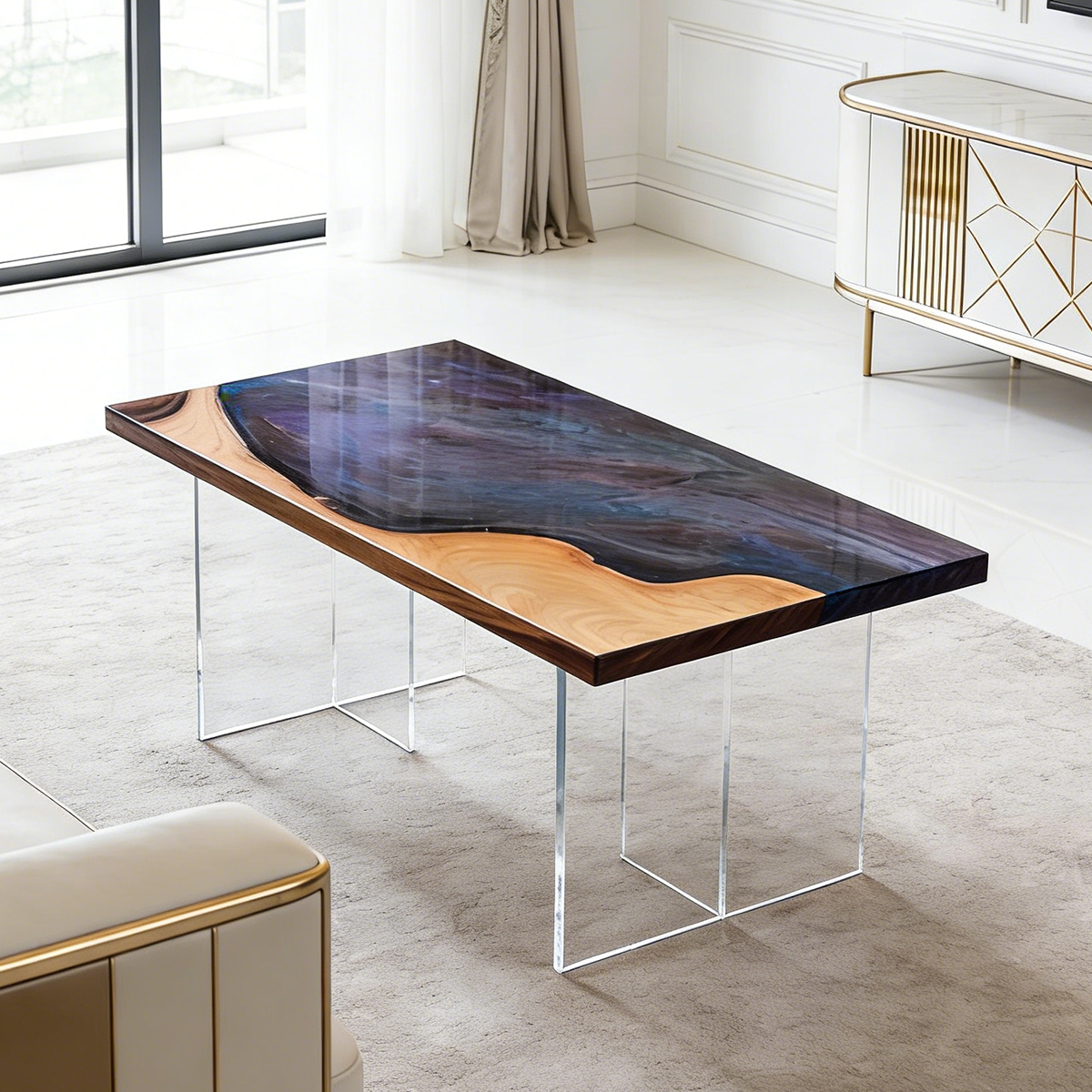 Cunninghamia Wood Rectangle Sky Resin Coffee Table