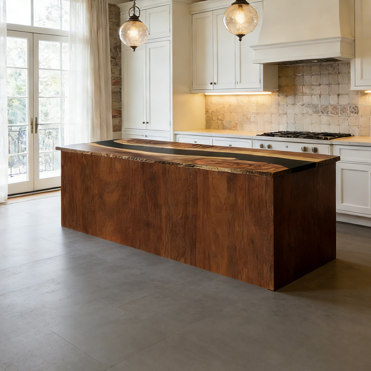 Walnut Wood Black River Rectangle Resin Countertop