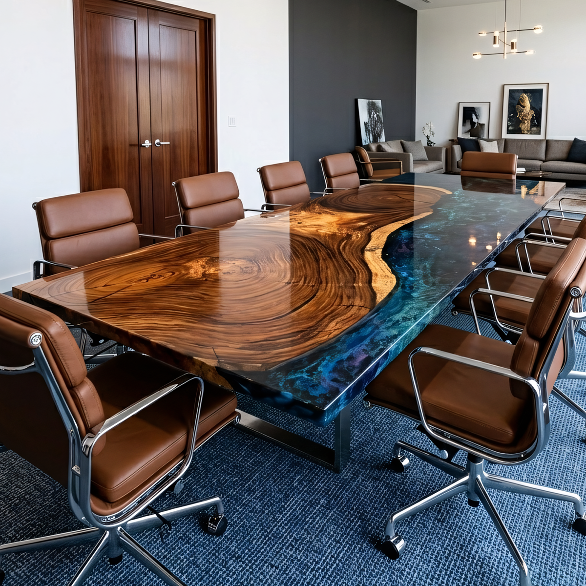 Black Walnut Wood Sky River Epoxy Resin Conference Table