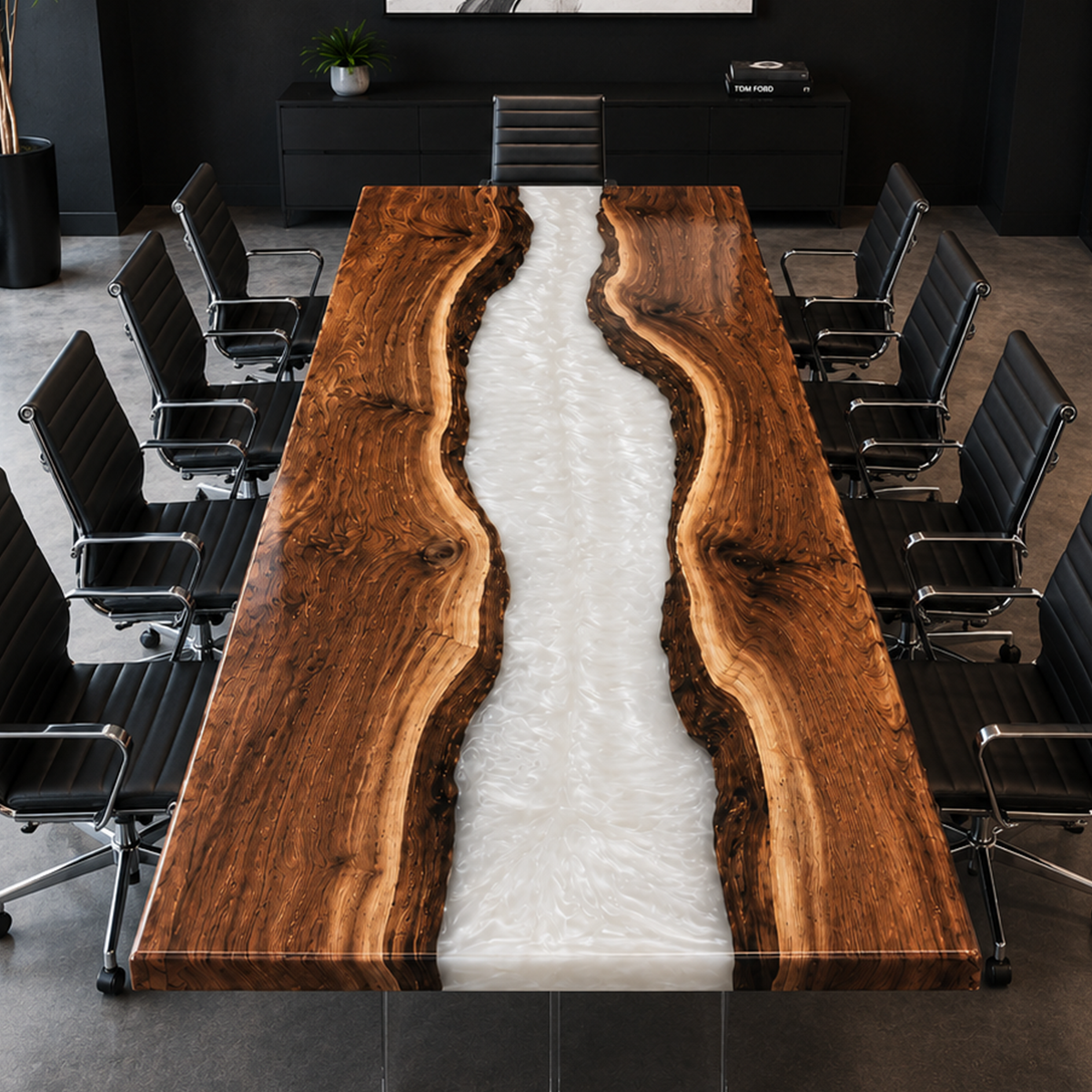 Black Walnut with White Epoxy Resin Conference Table