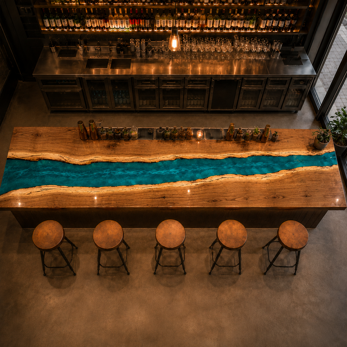 Walnut Azure River Epoxy Resin Bar Countertop