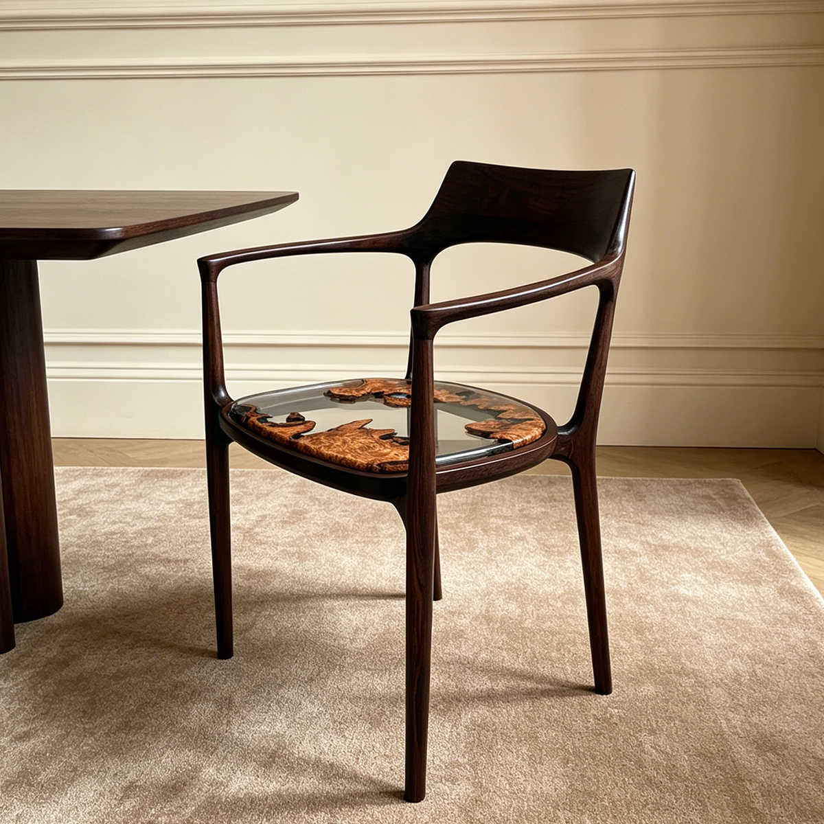 Poplar Wood Epoxy Resin Curved-back Armchair