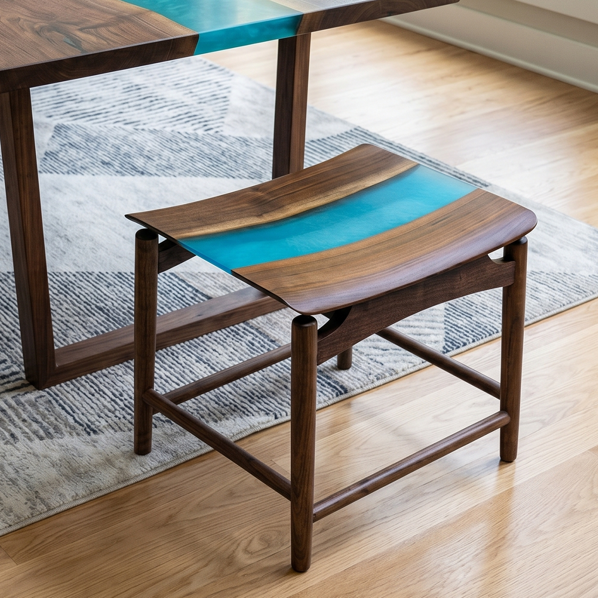 Walnut Wood Blue River Epoxy Resin Chair