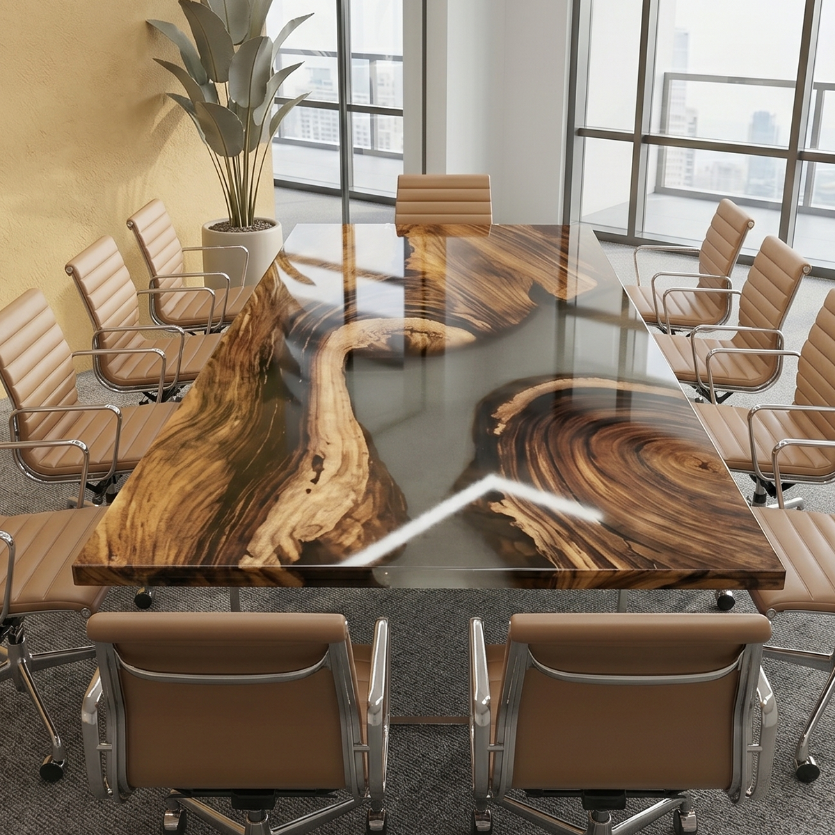 Walnut Wood River Epoxy Resin Conference Table