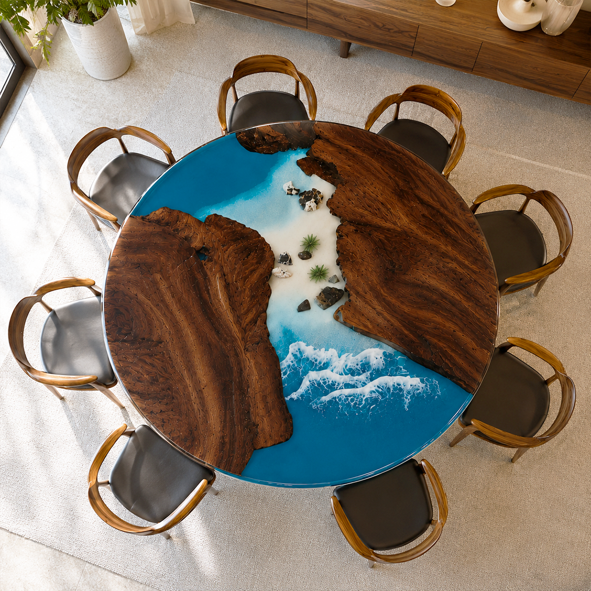 Black Walnut with Island Epoxy Resin Round Table