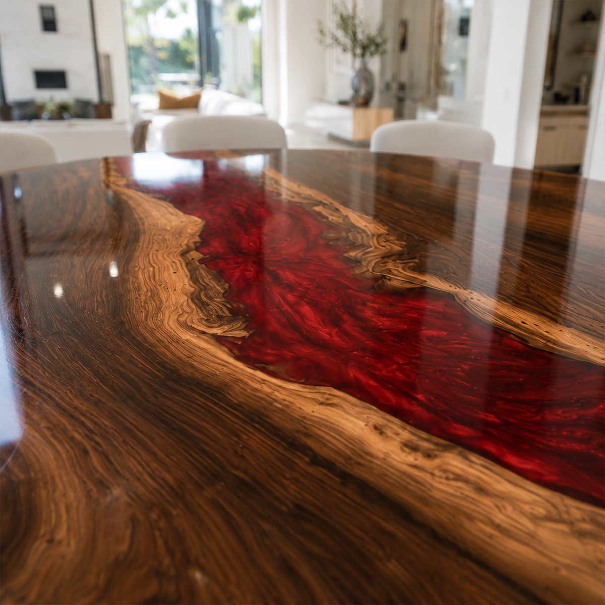 Black Walnut with Red Epoxy Resin Round Table