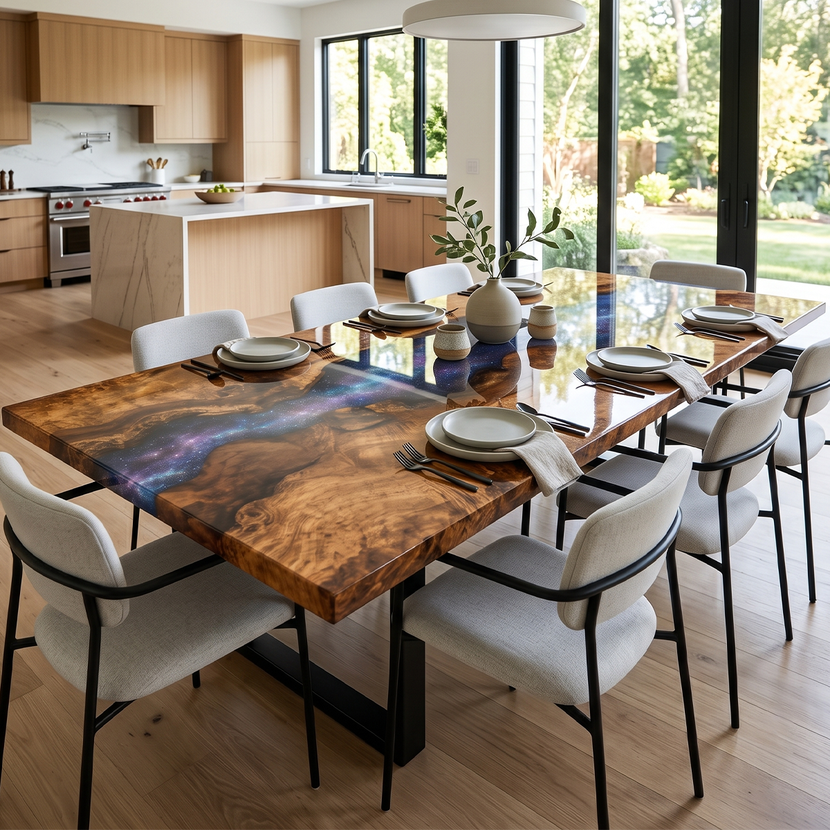 Golden Camphor Purple Sky Epoxy Resin Dining Table