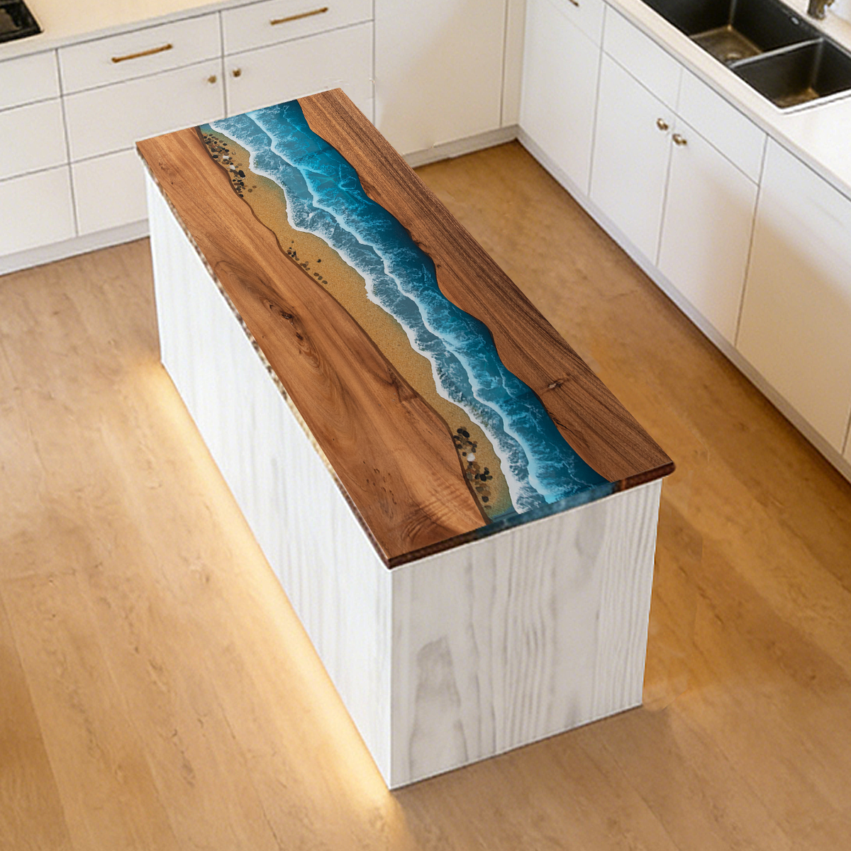 Walnut Wood Sea Wave Resin Countertop