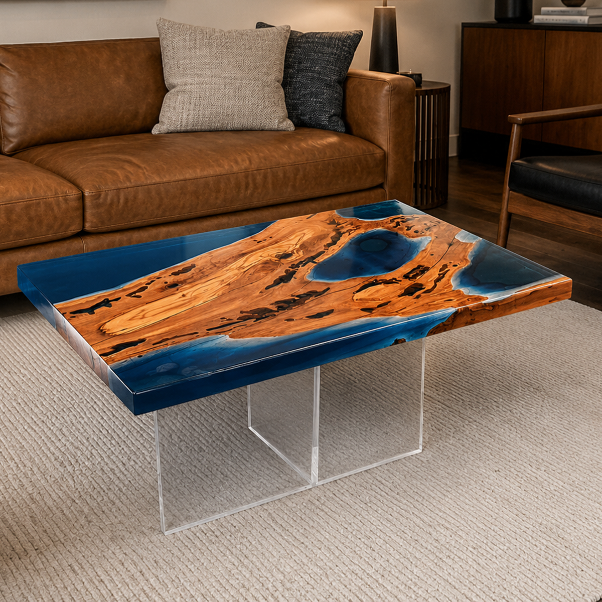 Poplar Wood Resin Rectangle Coffee Table