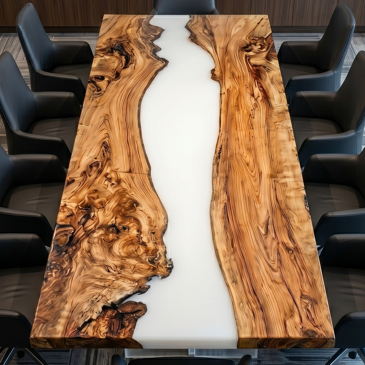 Olive Wood Clear White Epoxy Resin River Dining Table