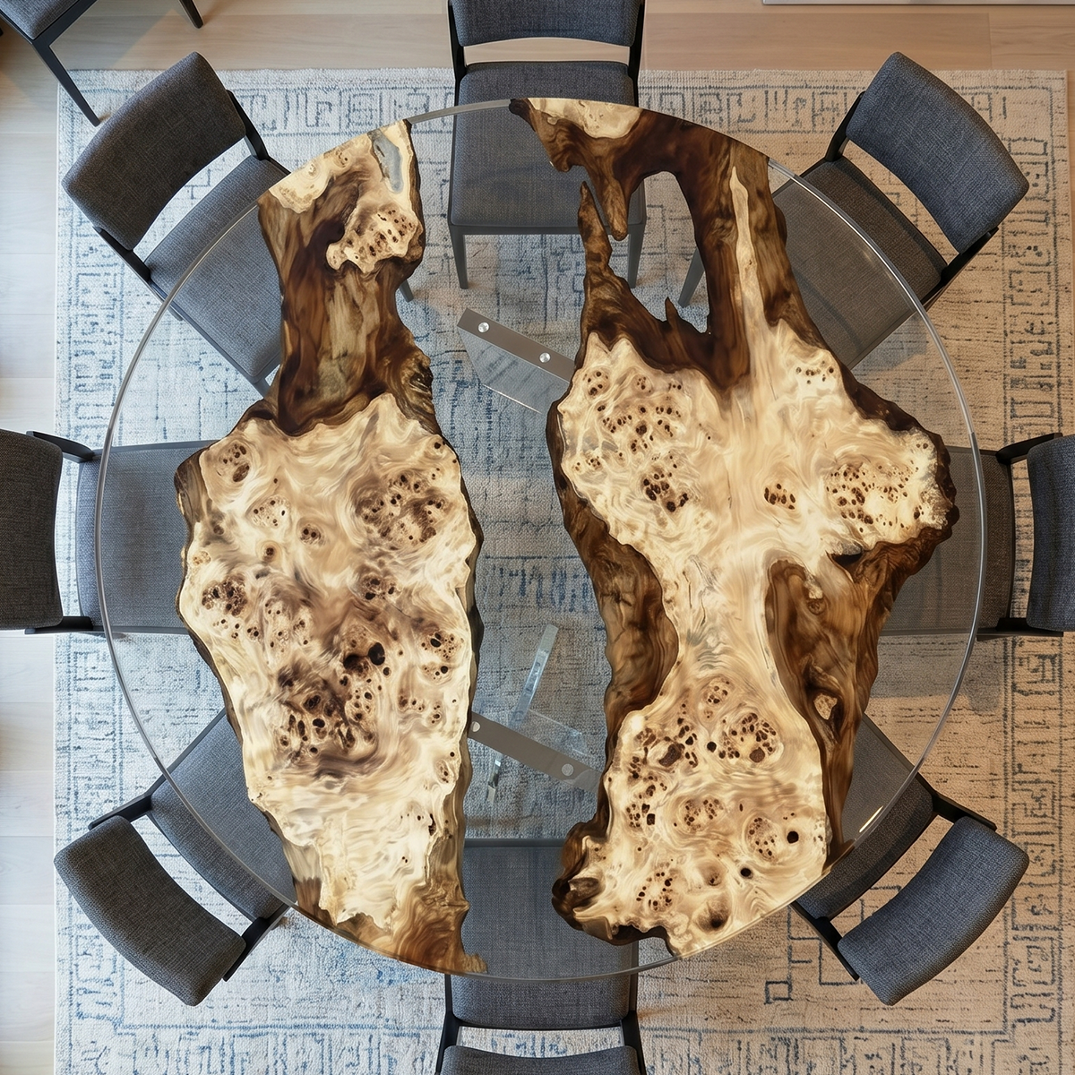 Poplar Burl Clear Epoxy Resin Round Dining Table