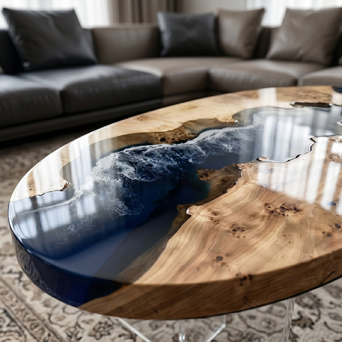 Ocean Tide Poplar Epoxy Resin Coffee Table