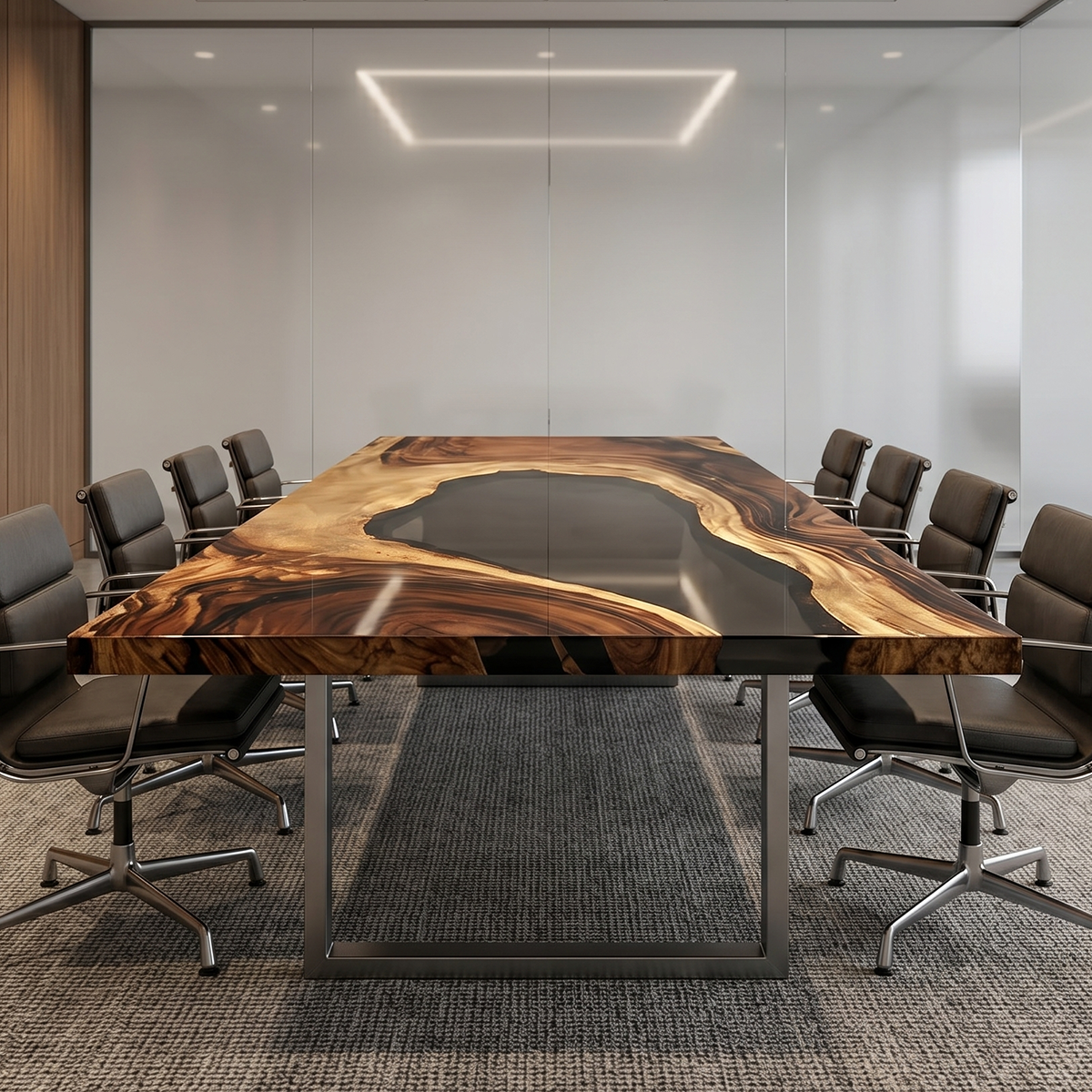 Black Walnut Wood Black Lagoon Epoxy Resin Conference Table