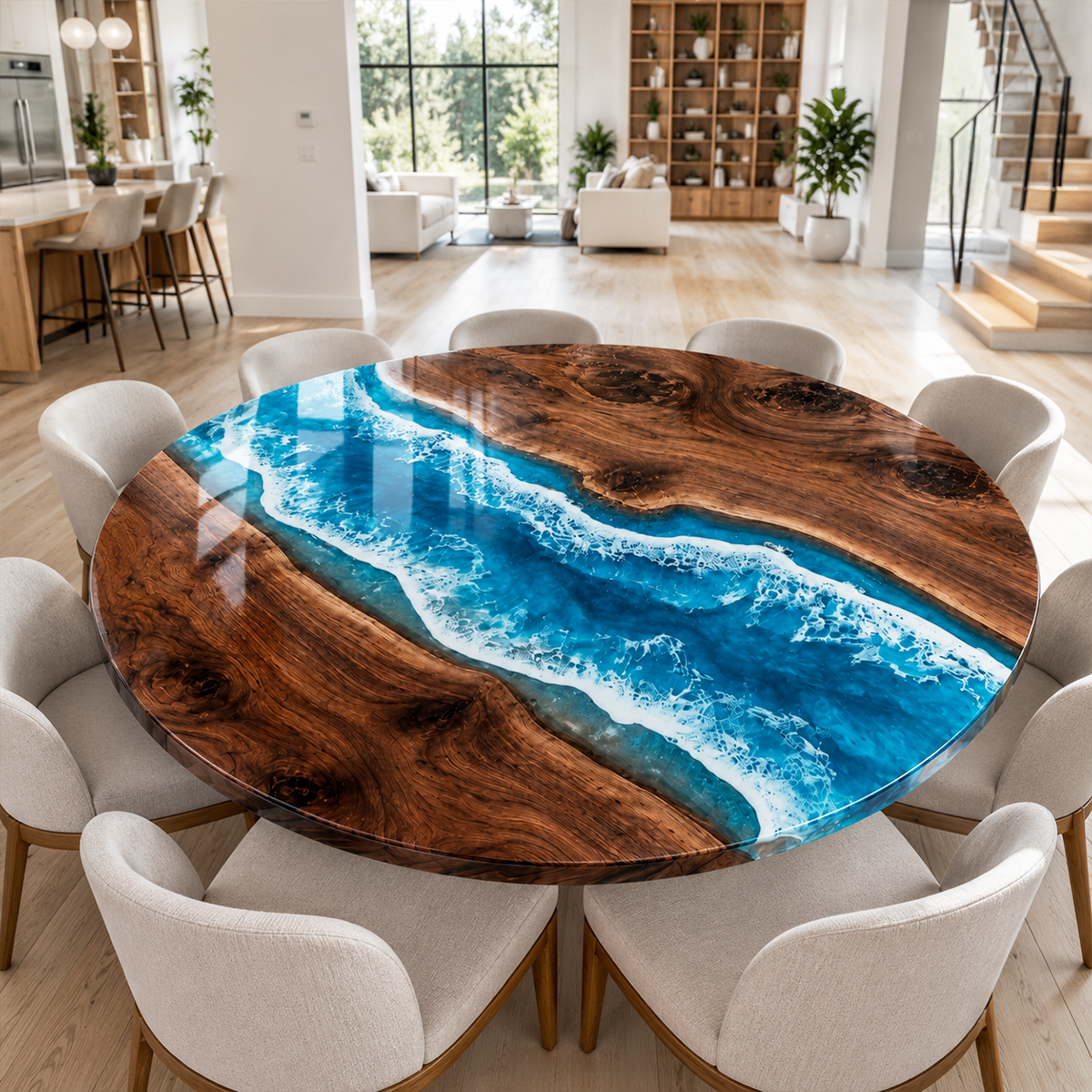 Black Walnut with Blue Wave Epoxy Resin Round Table