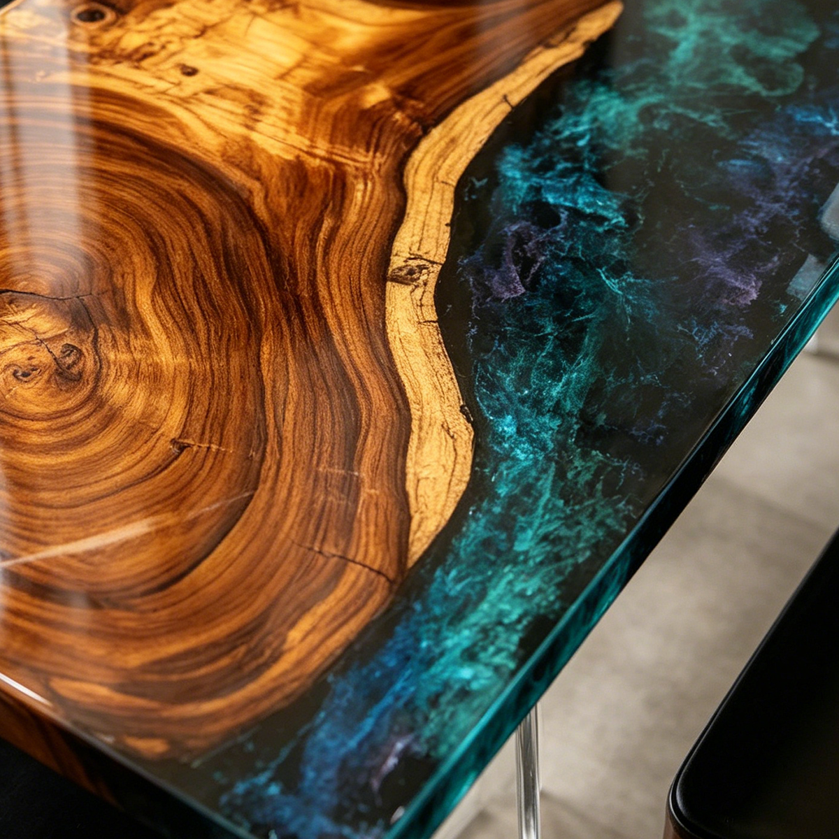 Black Walnut Wood Sky River Resin Table