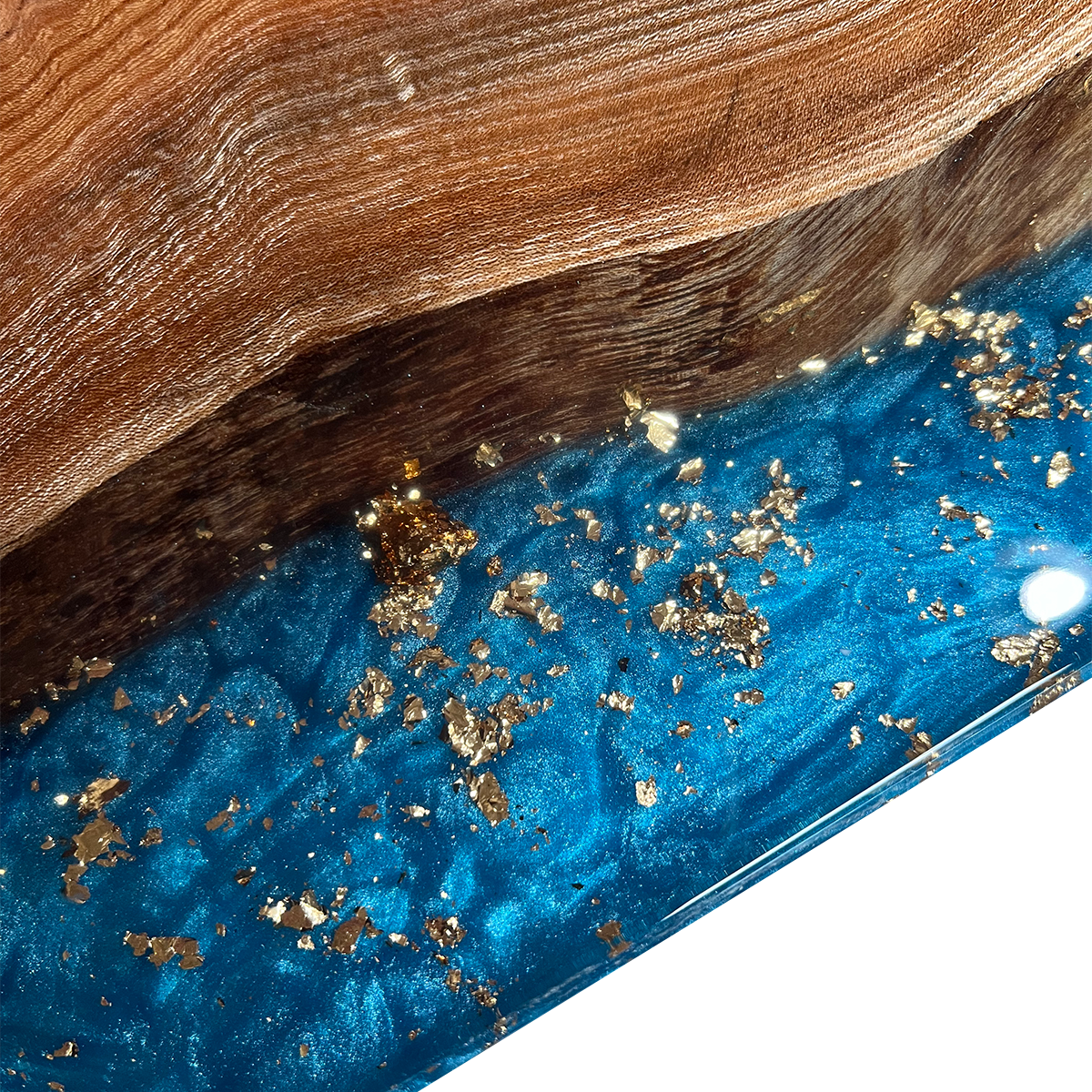 Rectangle Burl Wood Blue Epoxy Resin River Dining Table