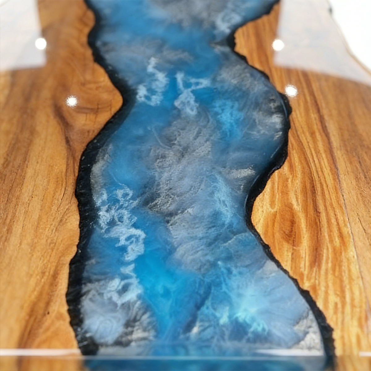 Walnut Wood Blue Lagoon Epoxy Resin Coffee Table