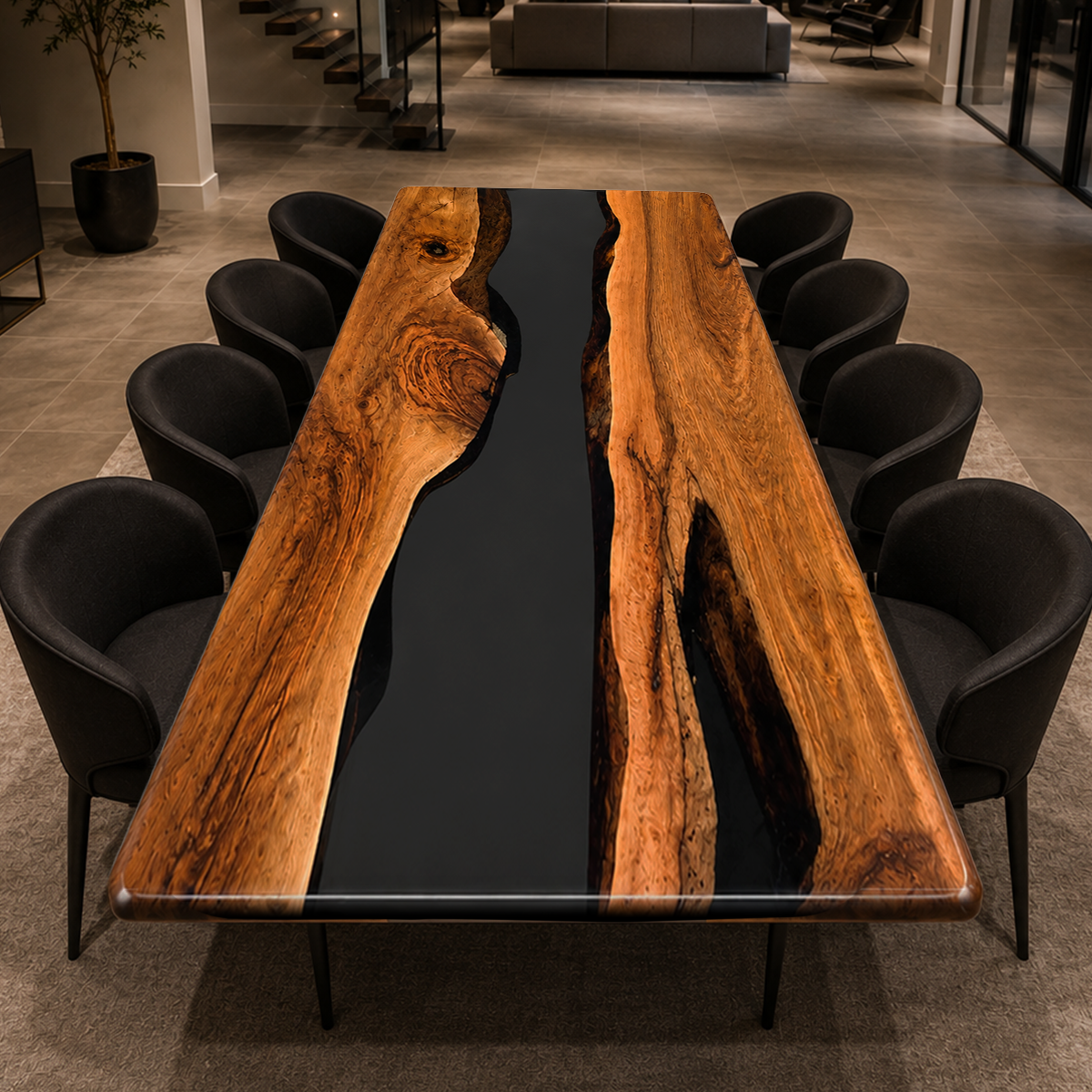 Walnut Wood with White Epoxy Resin Dining Table