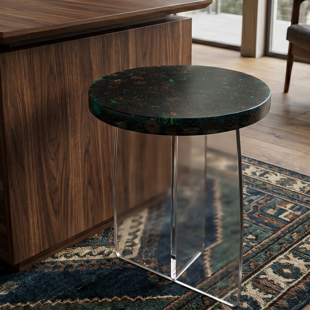 Pinecone &amp; Flower Epoxy Resin Round Chair
