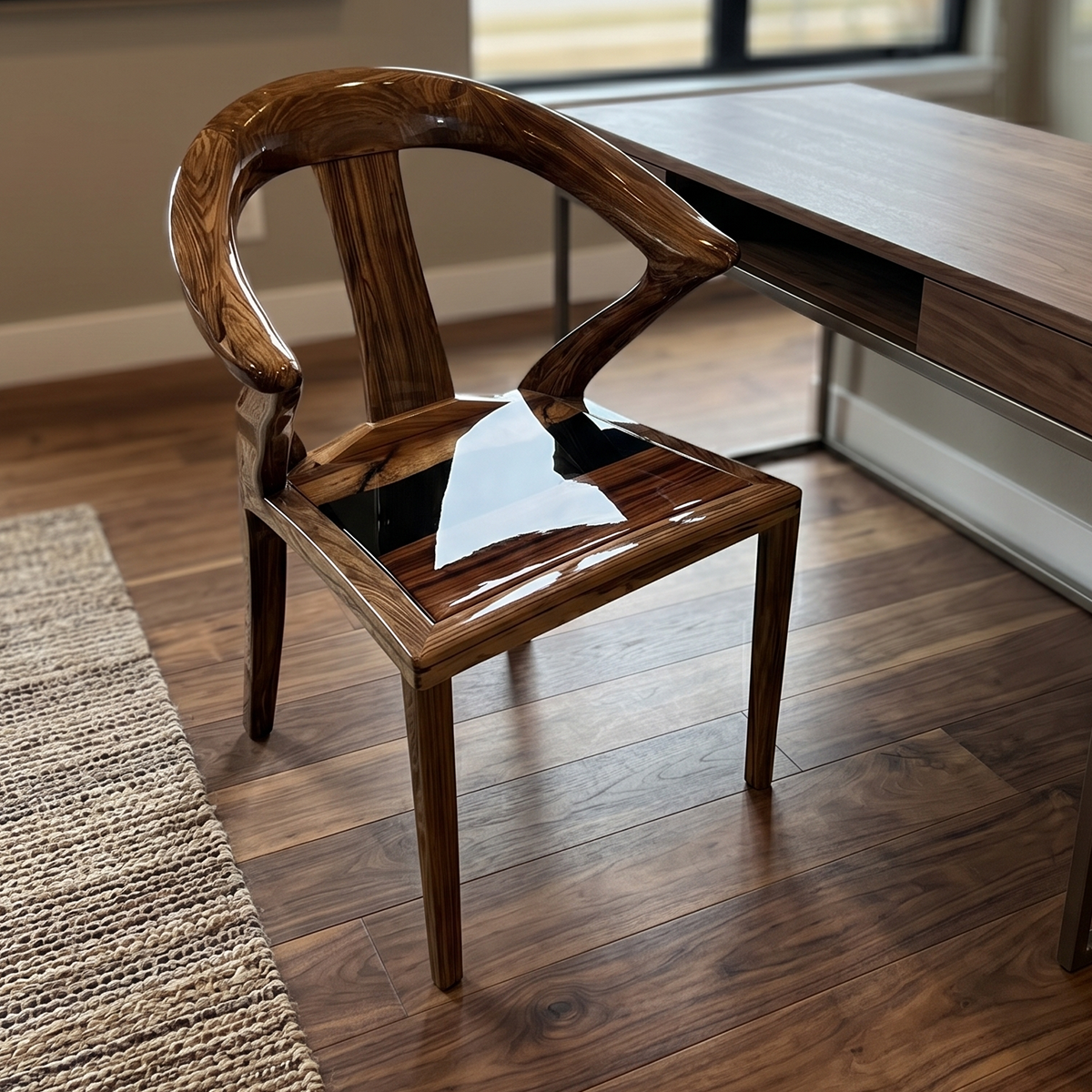 Walnut Wood Epoxy Resin Curved-back Armchair