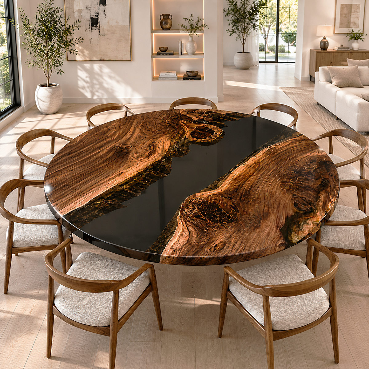 Black Walnut with Transparent Epoxy Resin Round Table