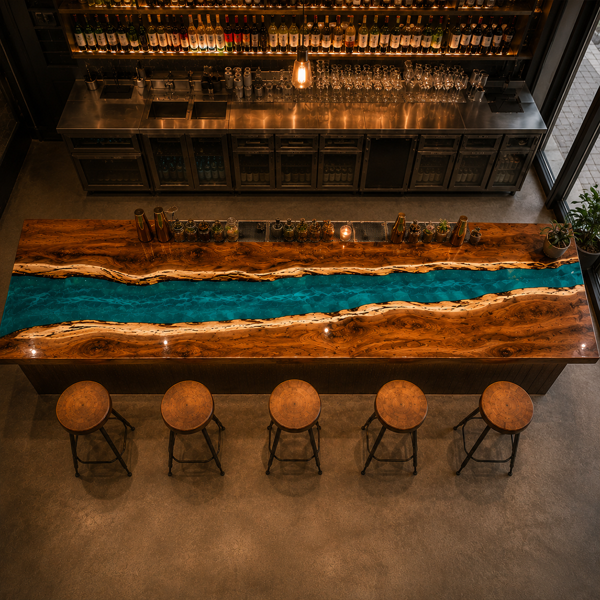 Walnut Azure River Epoxy Resin Bar Countertop