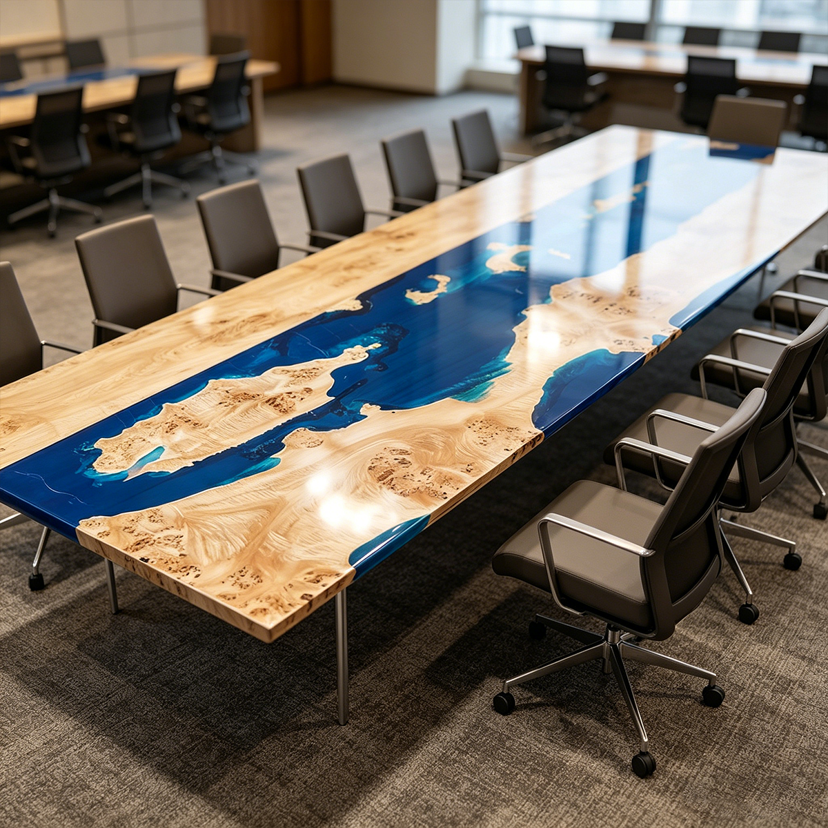 Poplar Wood Blue Ocean Rectangle Resin Conference Table