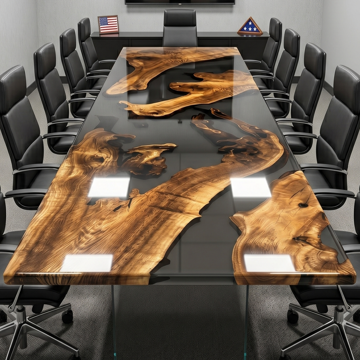 Golden Camphor with Transparent Black Epoxy Resin Conference Table