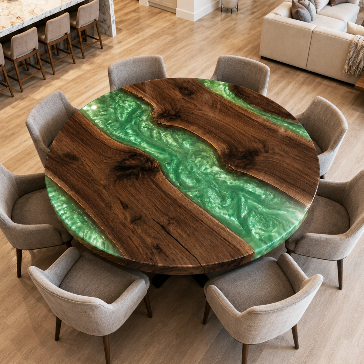 Black Walnut with Green Epoxy Resin Round Table