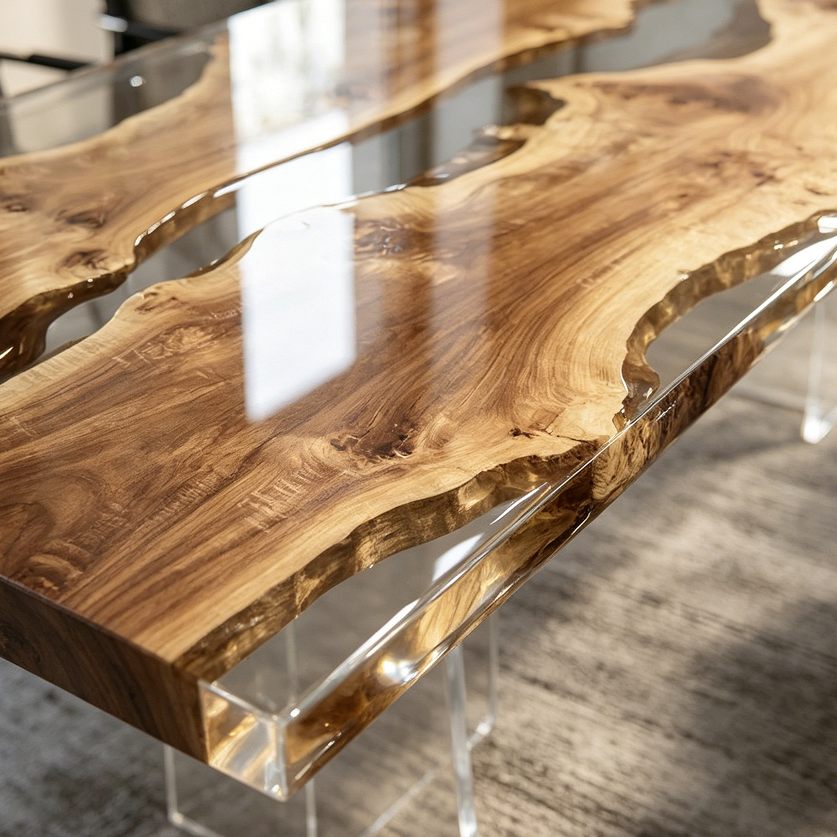 Poplar Burl Clear Epoxy Resin River Conference Table