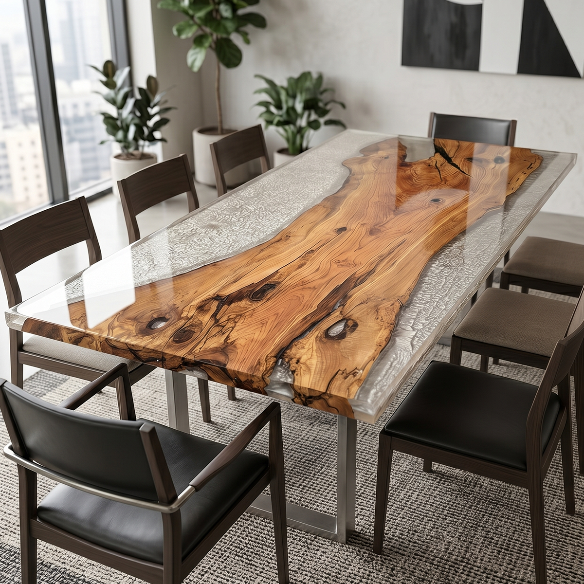 Olive Wood Frosted Epoxy Resin Dining Table