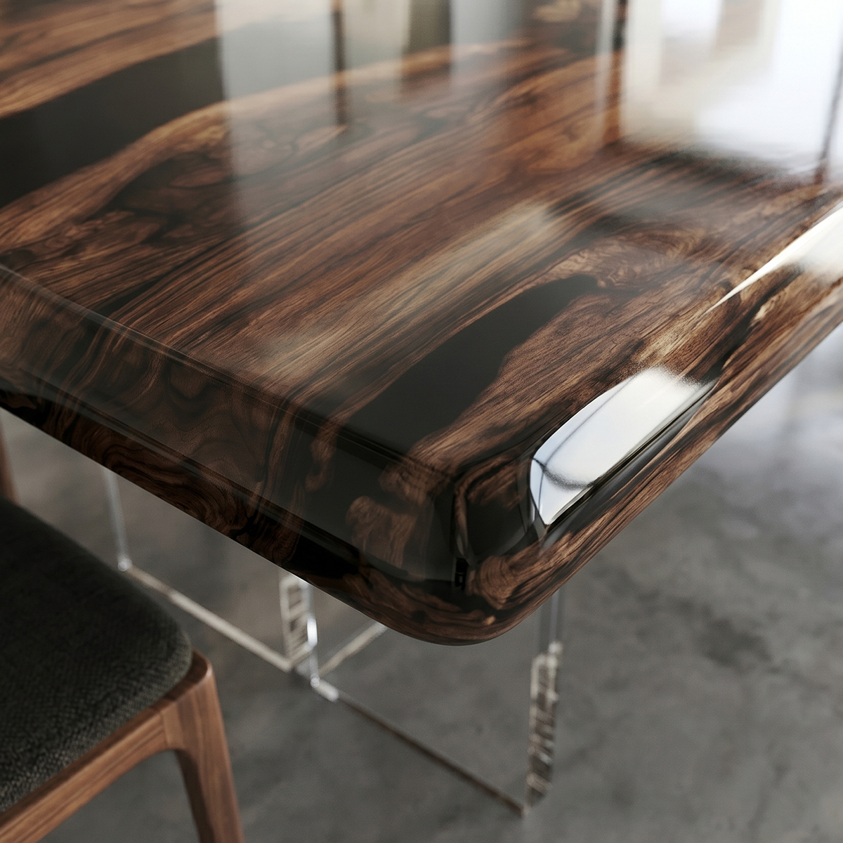 Walnut Wood Black Epoxy Resin River Dining Table