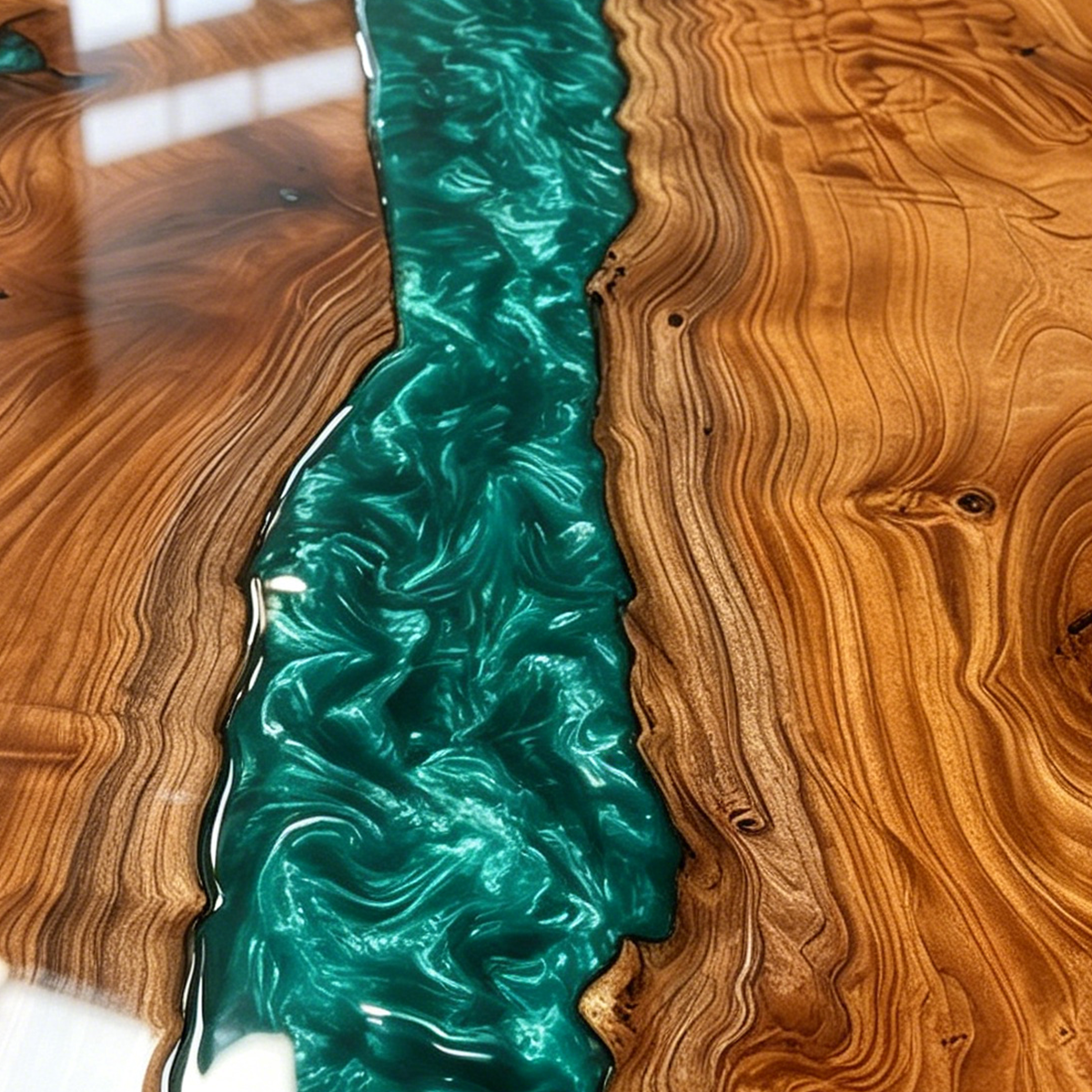 Cunninghamia Wood Swirl Green Resin Round Table
