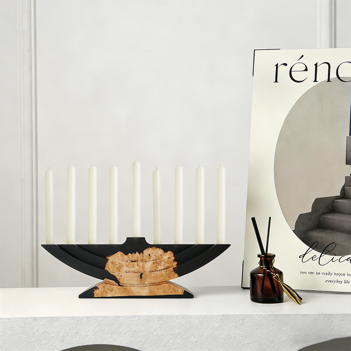 Resin tumor wood candle holder