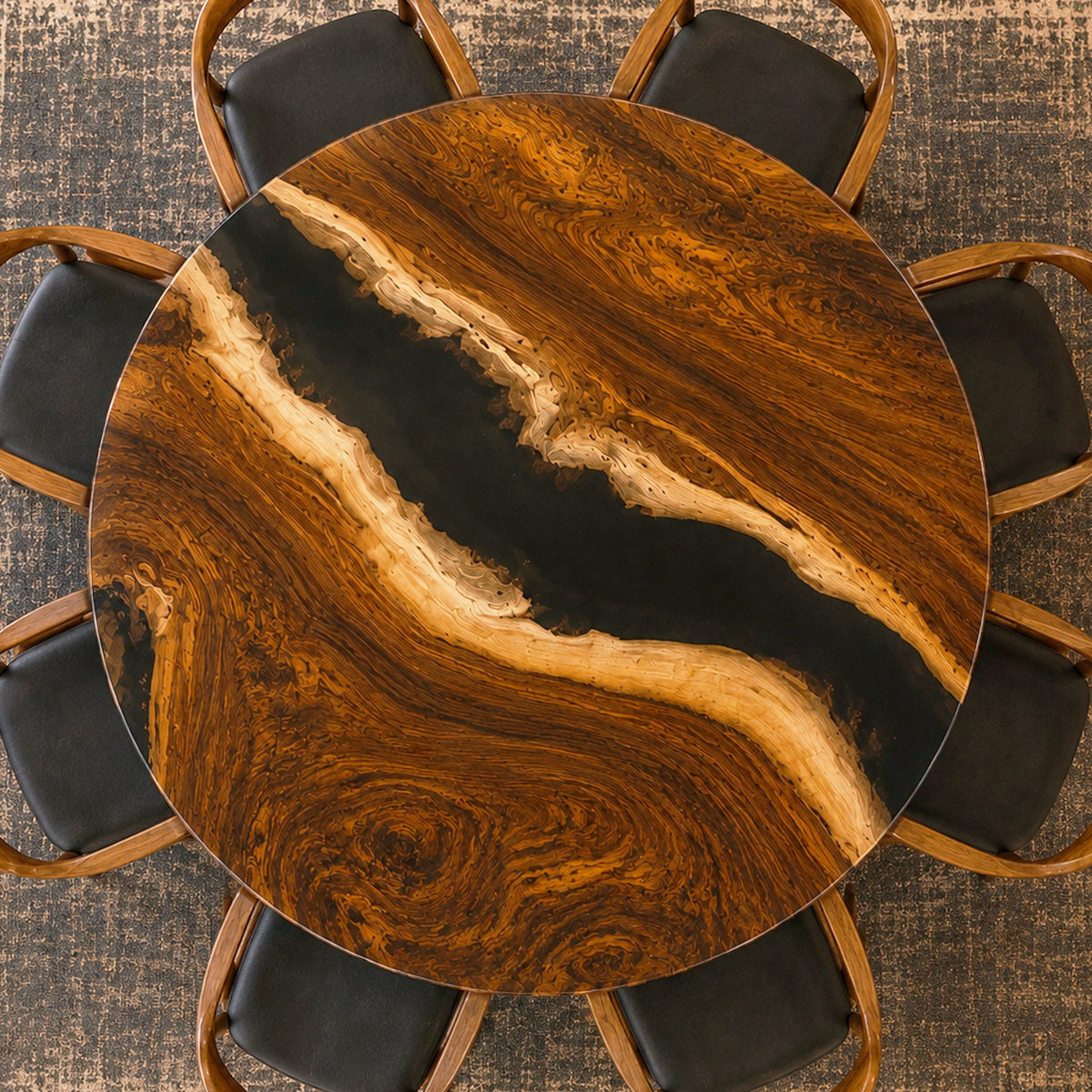 Black Walnut with Black Epoxy Resin Round Table