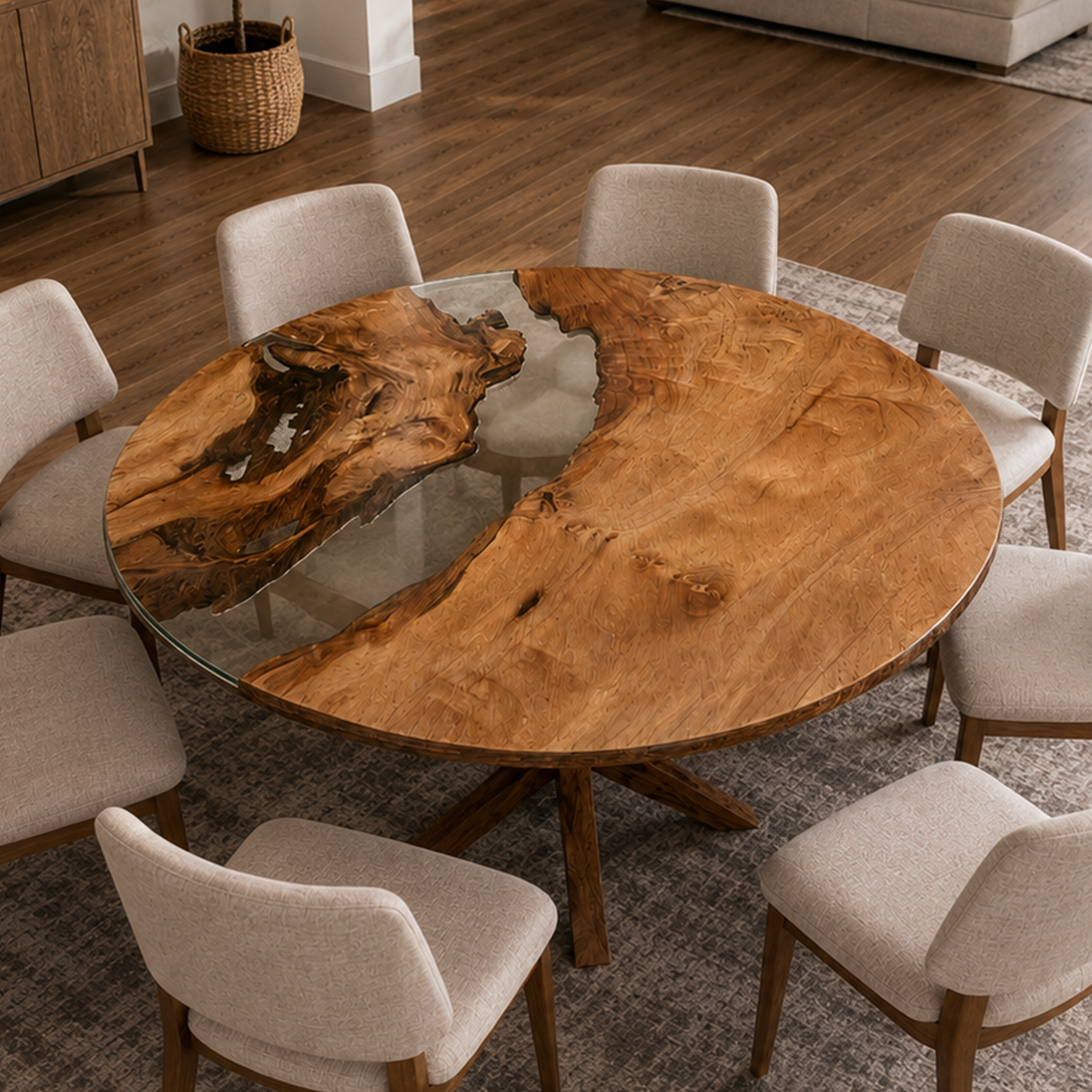 Olive Wood Clear Epoxy Resin Round Table