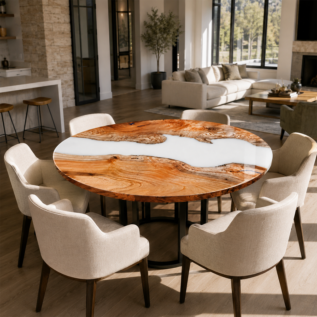 Wood Epoxy Resin White River Coffee Table