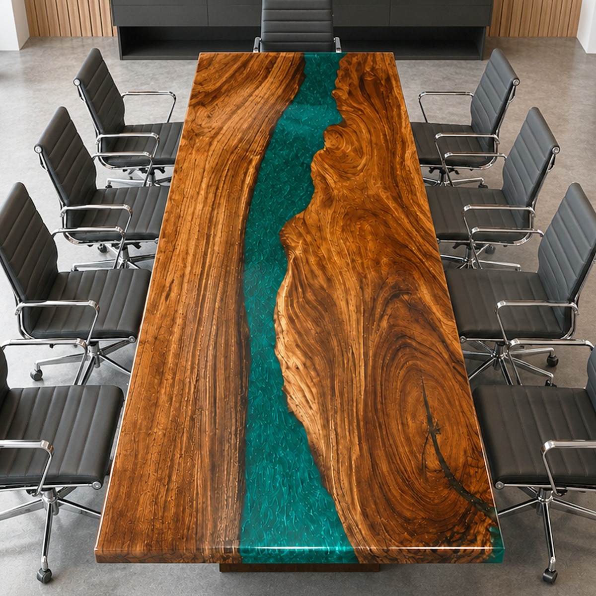 Black Walnut with Green Wave Epoxy Resin Conference Table