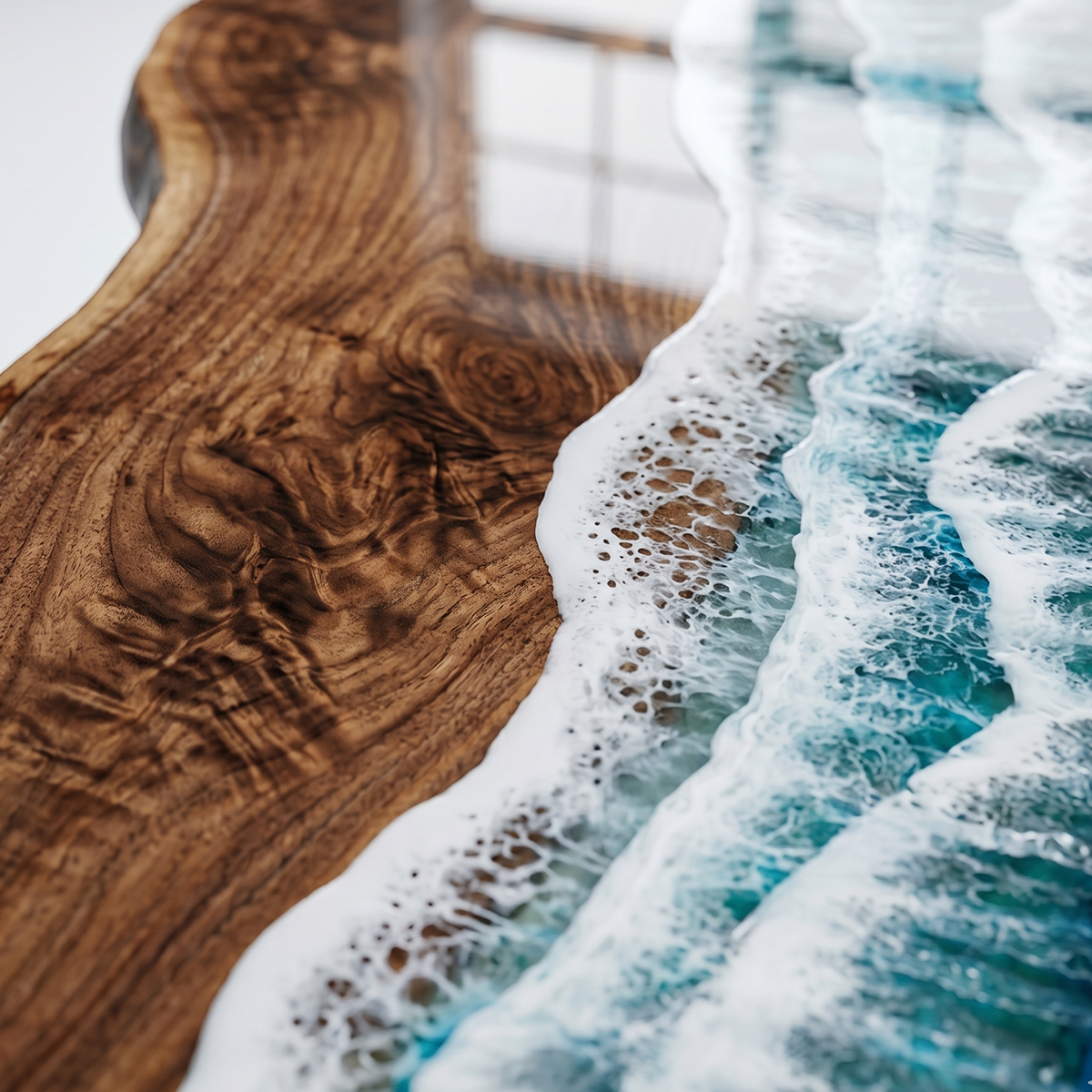 Walnut Wood Blue Wave Console Epoxy Resin Dining Table