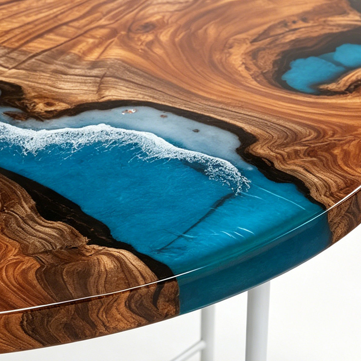 Cunninghamia Wood Blue Wave Resin Round Table